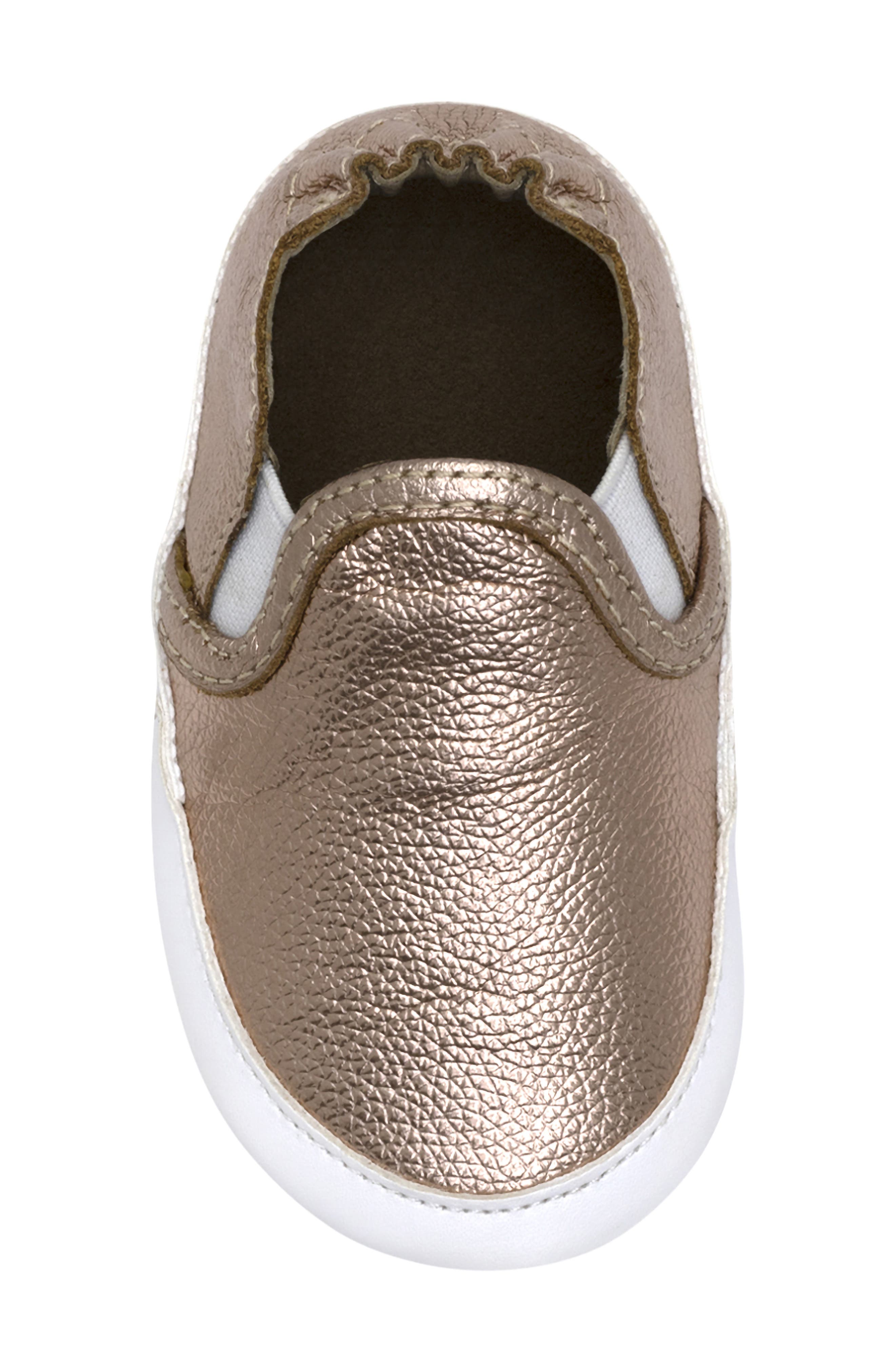 Robeez<sup>®</sup> Kids' Leah Slip-On Leather Crib Shoe, Alternate, color, Gold
