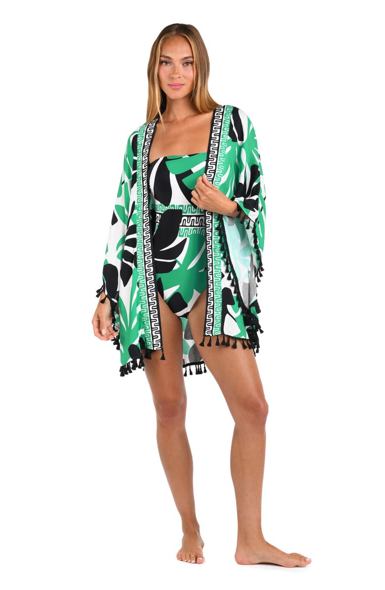 Sunshine 79 Monstera Tassel Trim Cover-Up, Alternate, color, Green Multi