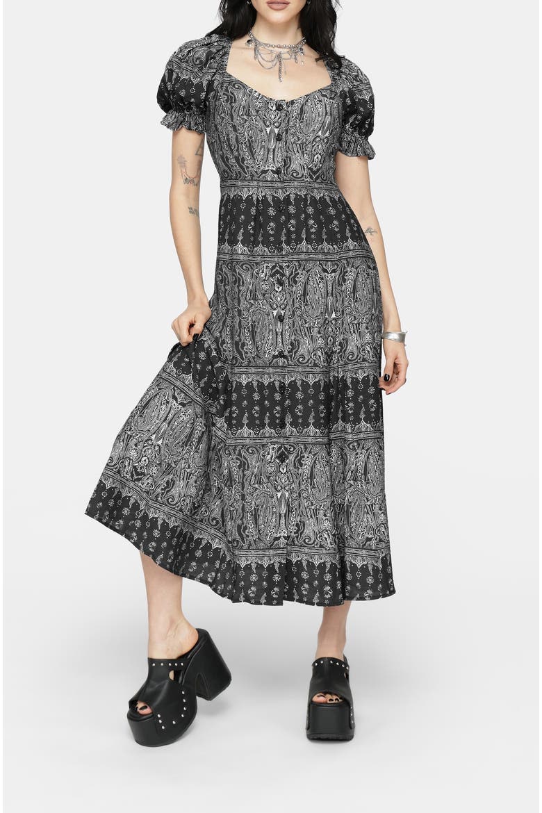 Zelira Paisley Print Midi Dress, Main, color, Black