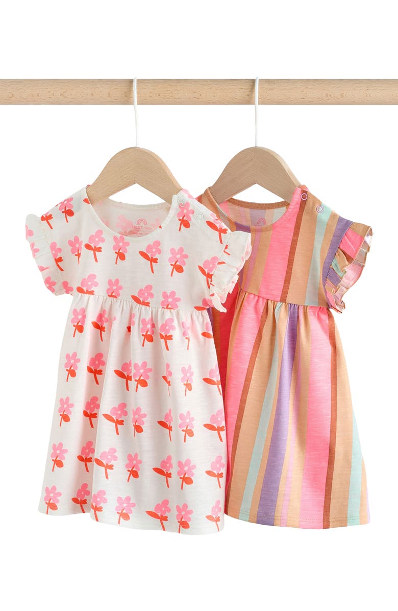 NEXT Kids' Assorted 2-Pack Cotton Jersey Dresses, Main, color, White Multi