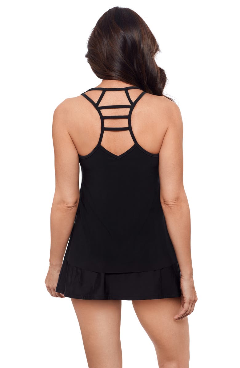 Aqua Green V-Neck Ladder Trim Racerback Full Coverage Tankini Swimsuit Top, Alternate, color, Black