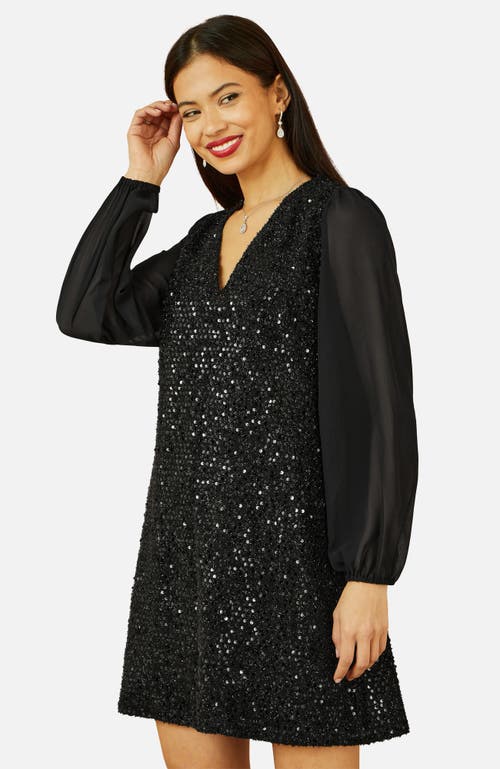 Yumi Sequin Tunic Dress With Tie Back In Black
