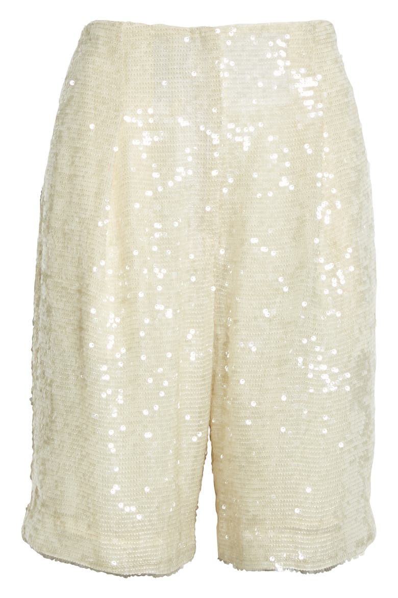 Sequin High Waist Bermuda Shorts, Alternate, color, CREAM