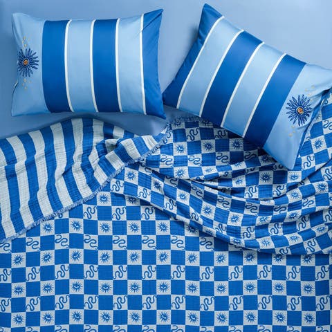 Costa Fringed Geometric Jacquard King Size 100% Cotton Bedspread 102X94 In