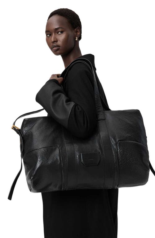 Allsaints Ares Large Grained Leather Holdall Tote In Black