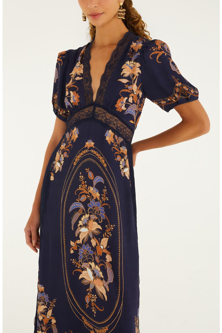 Lara Print Lace Trim Maxi Dress, Alternate, color, BLUE