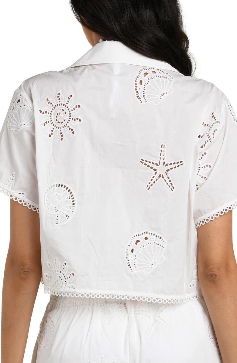 La Blanca Bayside Crop Stretch Cotton Cover-Up Shirt, Alternate, color, White
