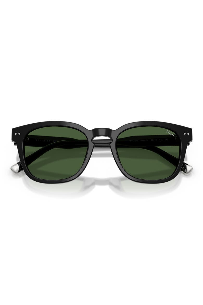 52mm Square Sunglasses, Alternate, color, SHINY BLACK / DARK GREEN