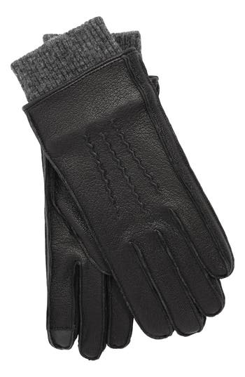 Faherty Mixed Media Leather Gloves In Black