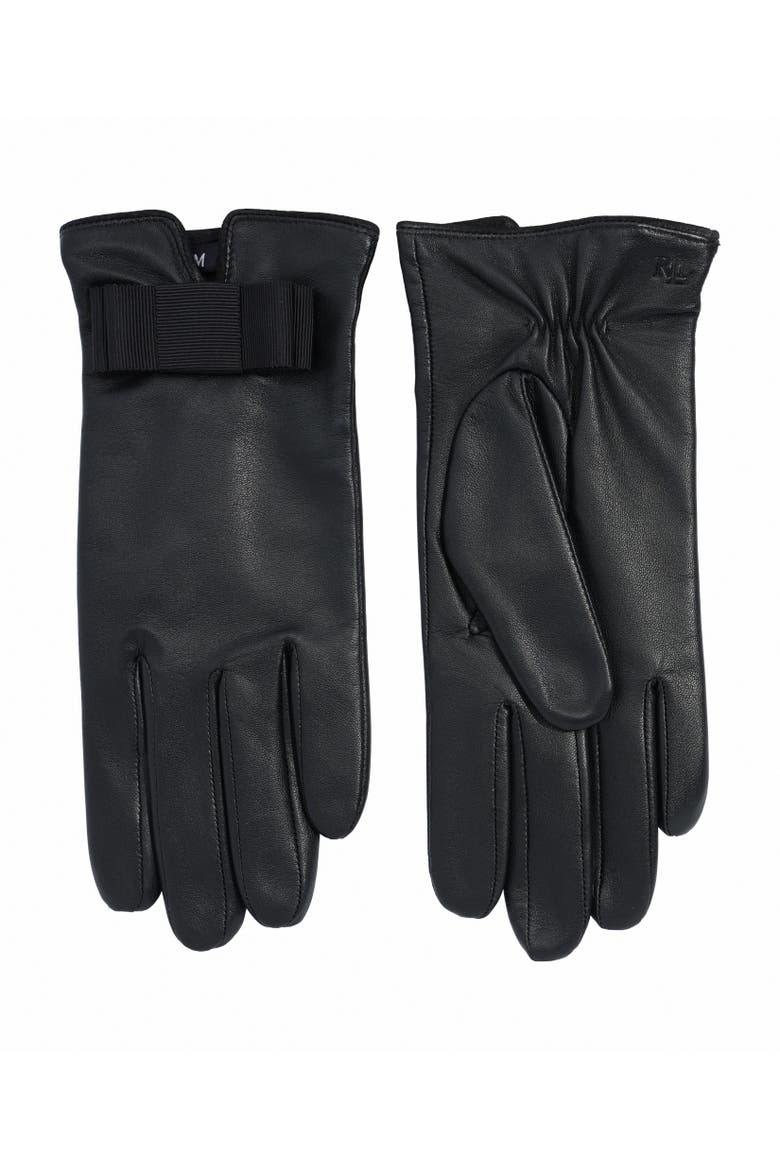 tuxedo bow leather glove, Alternate, color, black