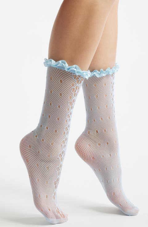 Mimi Satin Ruffle Lace Crew Socks