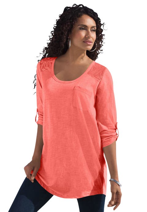 Textured Lace Trimmed Tunic (Plus)