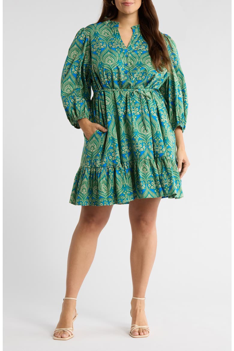 Nyra Jazlyn Paisley Split Neck Dress, Main, color, GREEN-BLUE-MULTI