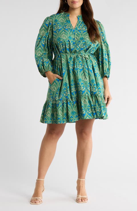 Nyra Jazlyn Paisley Split Neck Dress (Plus)