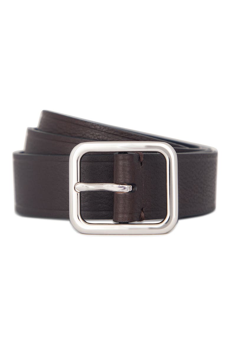 Pebbled Leather Belt, Main, color, CHOCOLATE