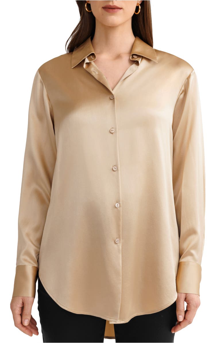 Lilysilk Oversize Style Silk Blouse, Main, color, Light Camel