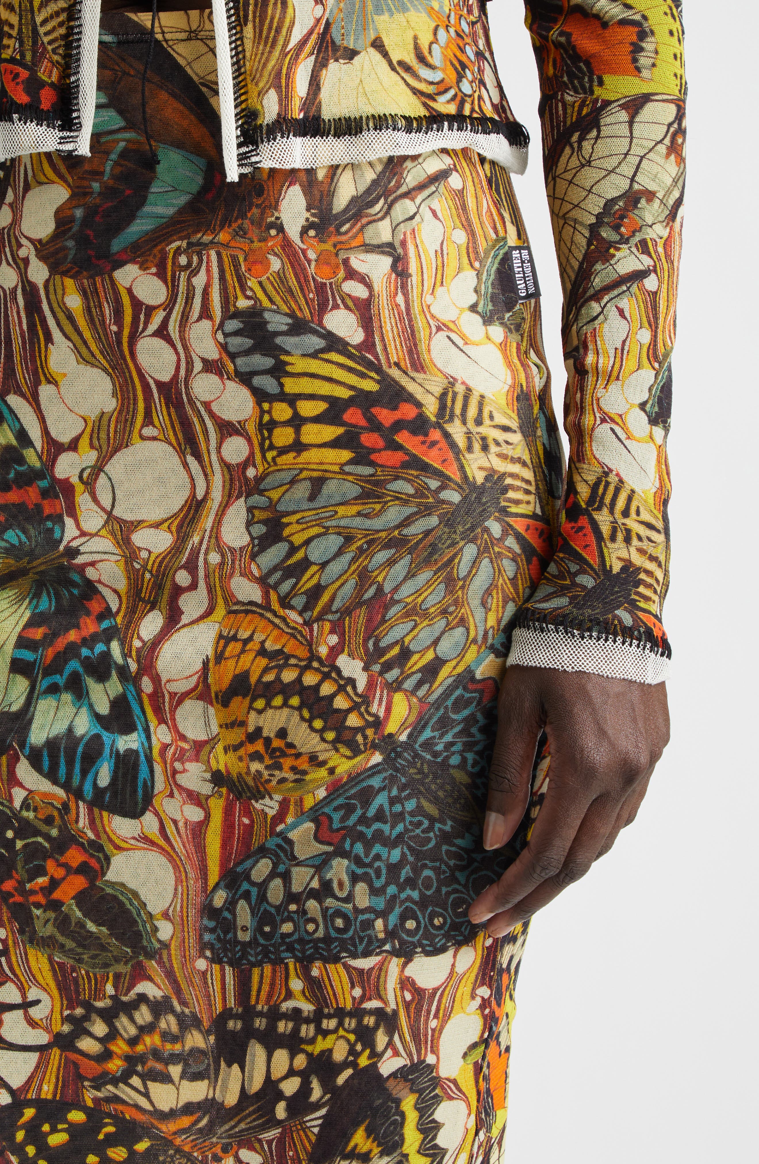 Jean Paul Gaultier Re-Edition Butterfly Print Mesh Maxi Skirt