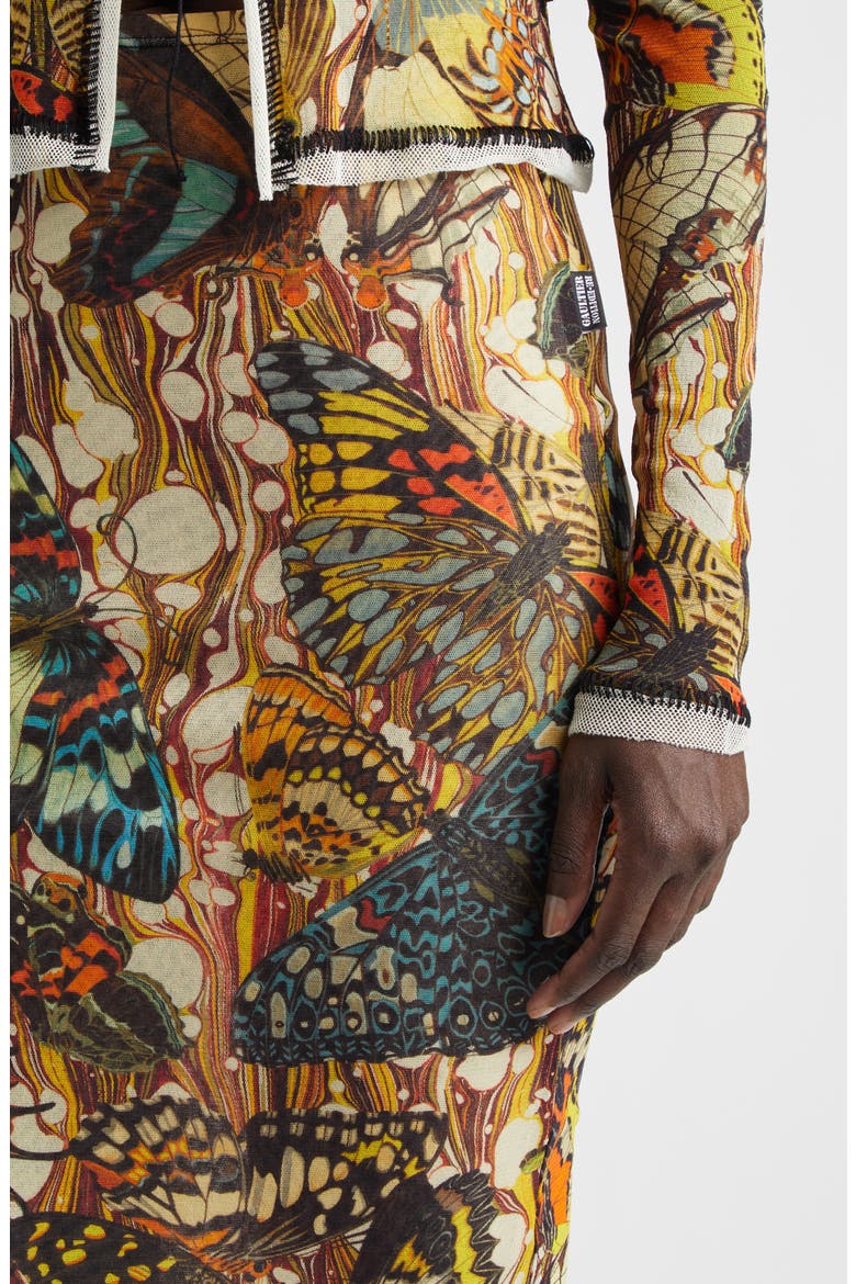Re-Edition Butterfly Print Mesh Maxi Skirt, Alternate, color, YELLOW/ MULTICOLOR
