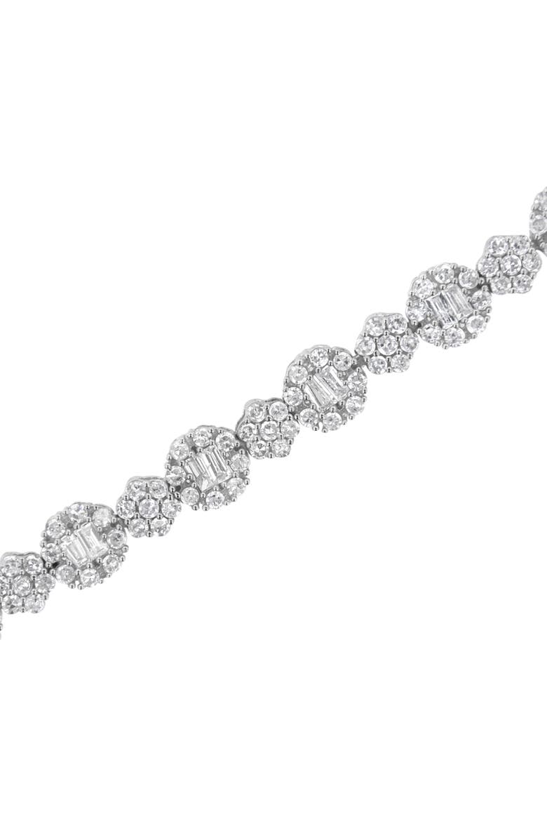 10K White Gold 4.0 cttw and Baguette Diamond Floral Cluster Link Bracelet, Alternate, color, White