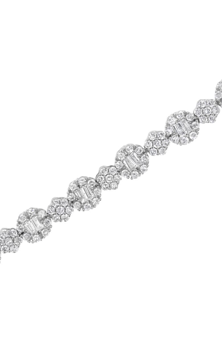 Haus of Brilliance 10K White Gold 4.0 cttw and Baguette Diamond Floral Cluster Link Bracelet, Alternate, color, White