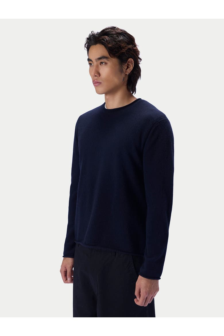 Cashmere Rolled-edge Crewneck Sweater, Alternate, color, navy blazer