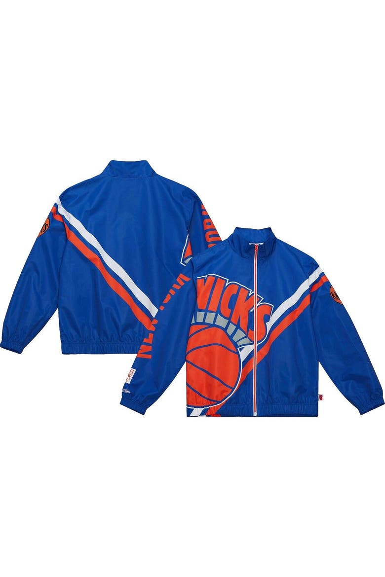 Men's Mitchell & Ness Blue New York Knicks Exploded Logo Warm-Up Full-Zip Jacket, Main, color, Blue