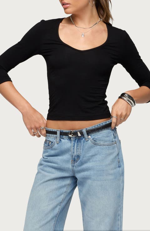 Jamila Three-Quarter Sleeve Jersey Crop Top