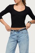 EDIKTED Jamila Three-Quarter Sleeve Jersey Crop Top