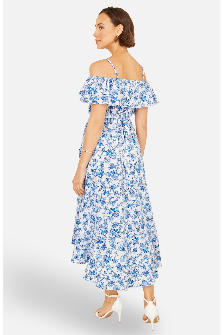 Floral Print Bardot Midi Dress, Alternate, color, Blue