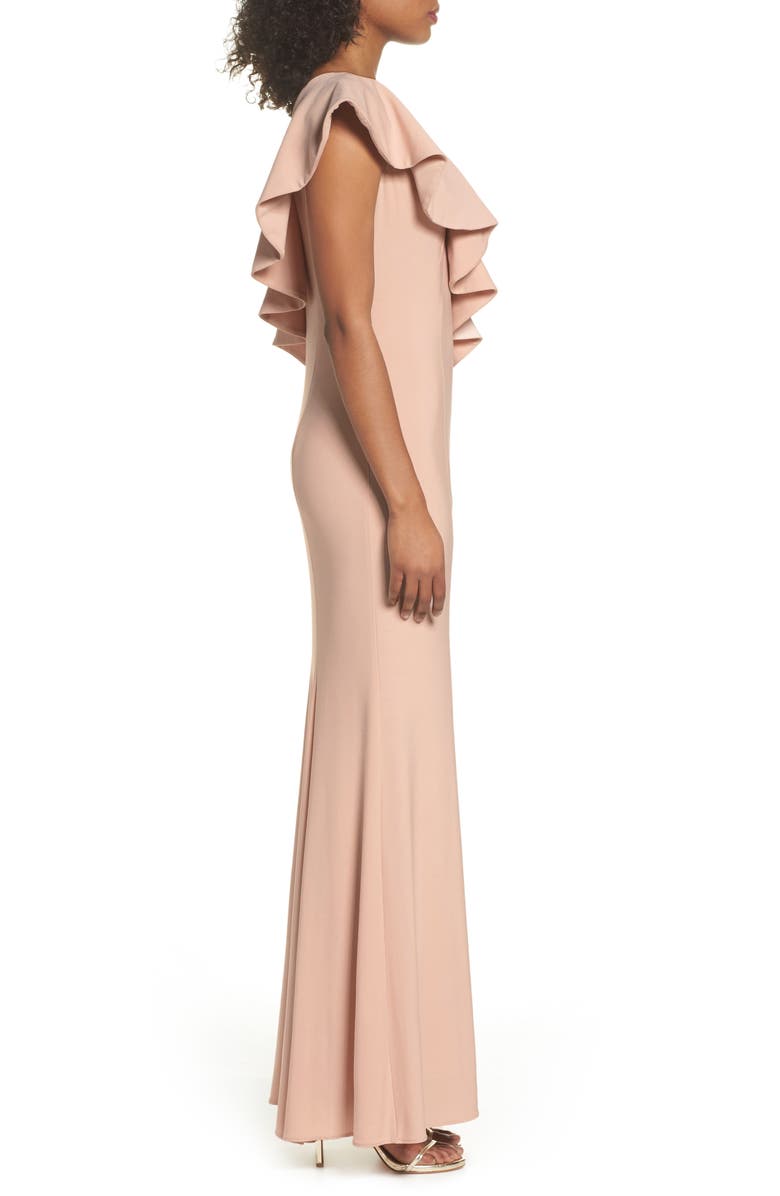 Xscape Evenings Xscape Ruffle Knit One-Shoulder Gown, Alternate, color,
