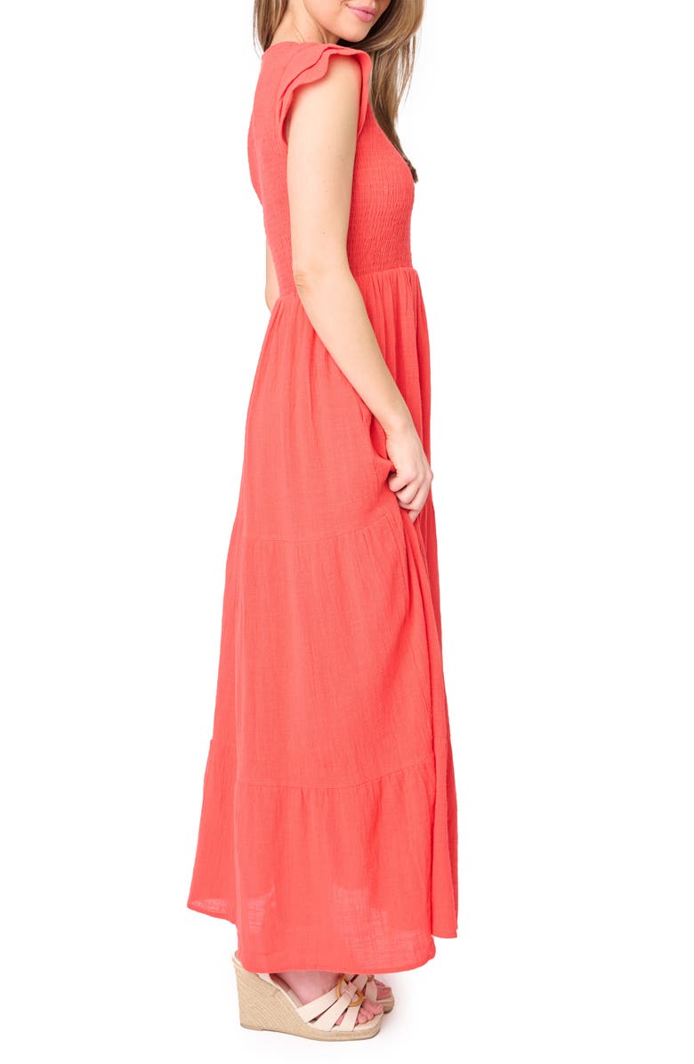 GIBSONLOOK Flutter Sleeve Cotton Gauze Maxi Dress, Alternate, color, Tangerine