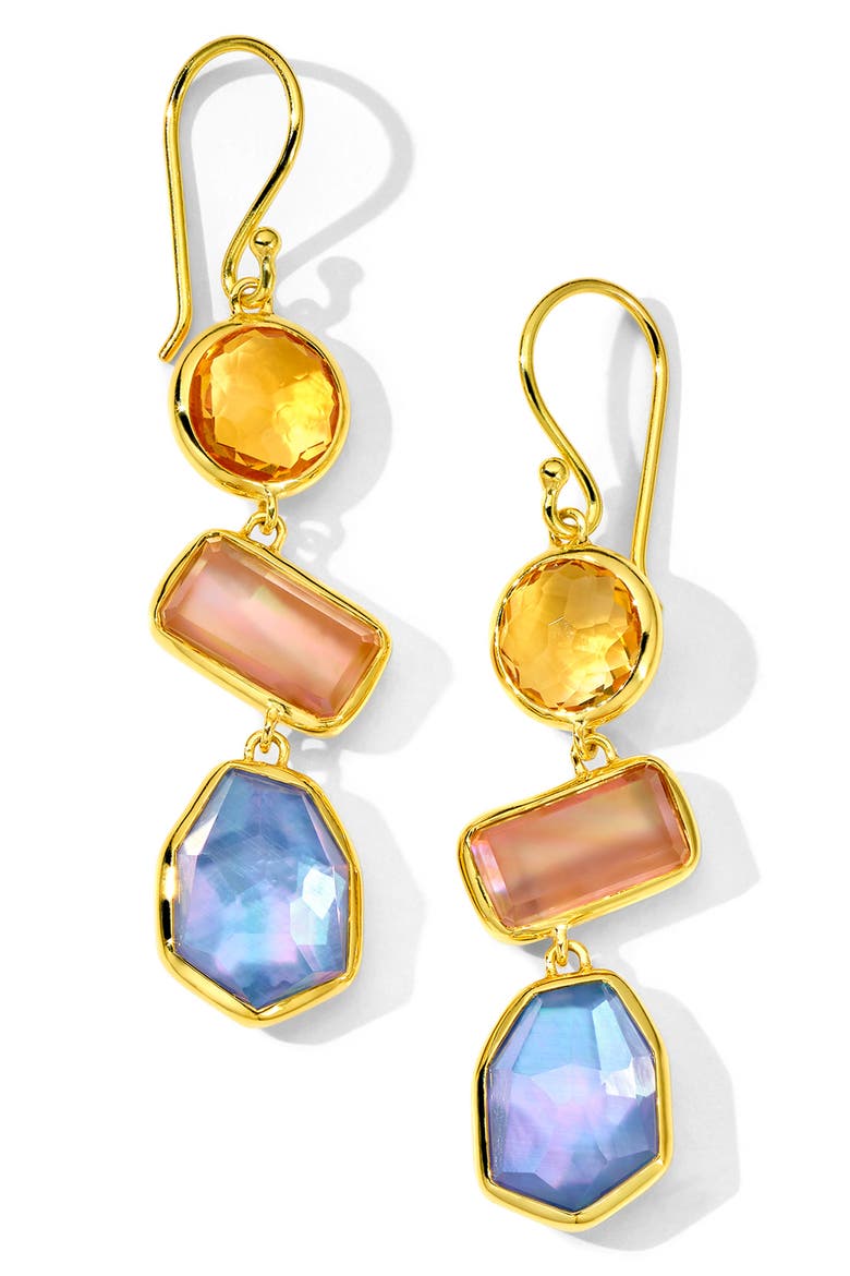 Rock Candy Triple Stone Drop Earrings, Main, color, GOLD