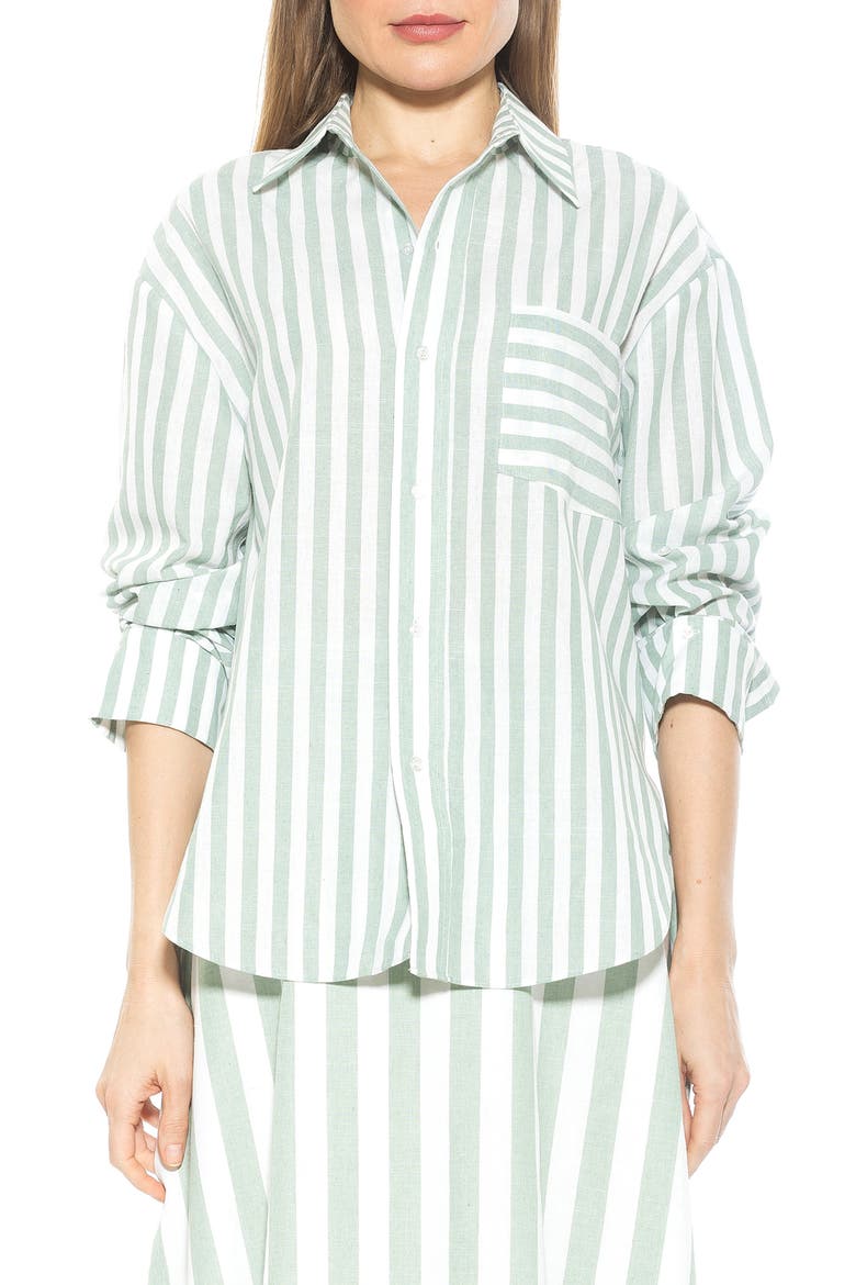 Tammi Oversize Stripe Boyfriend Button-Up Shirt, Main, color, GREEN STRIPE