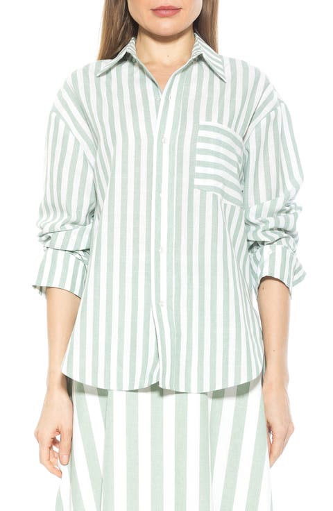 Tammi Oversize Stripe Boyfriend Button-Up Shirt