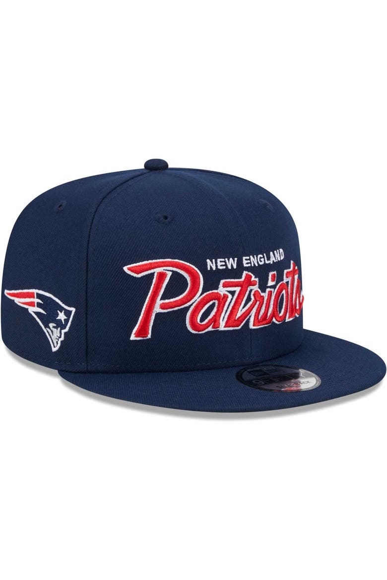Men's New Era Navy New England Patriots Main Script 9FIFTY Snapback Hat, Main, color, Navy