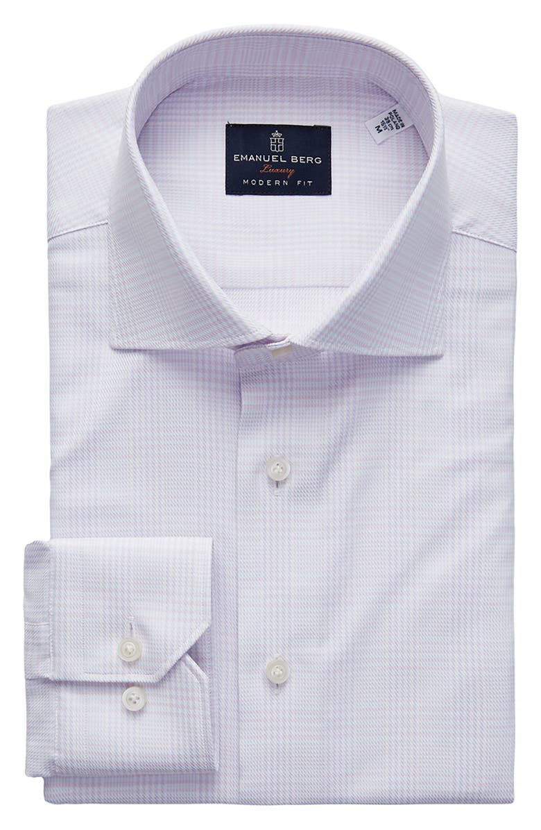 Emanuel Berg Modern Fit Check Cotton Dress Shirt, Alternate, color, Light Pastel Pink