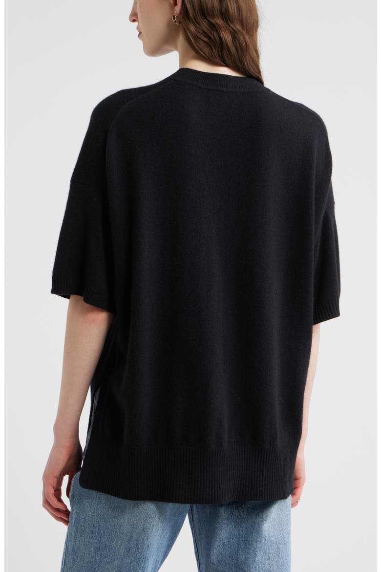 Relaxed Short Sleeve Cashmere Sweater, Alternate, color, BLACK ROCK