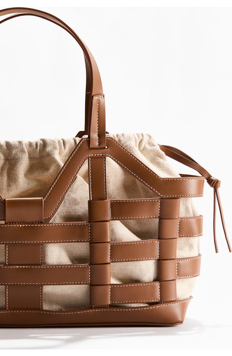 H&M Large drawstring-detail tote bag, Alternate, color, Brown/Light Beige