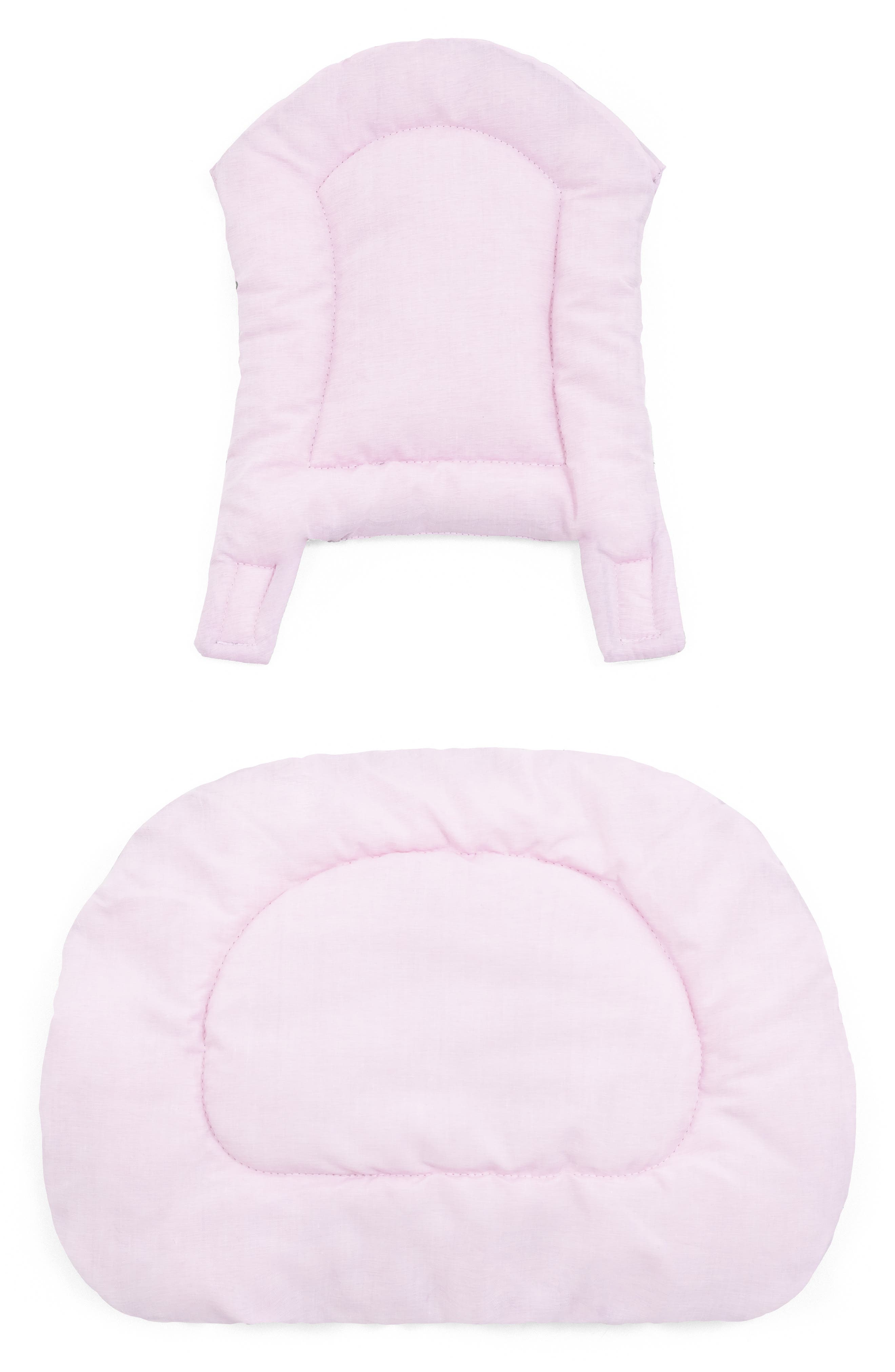 Baby nest with light pink fabric, two views