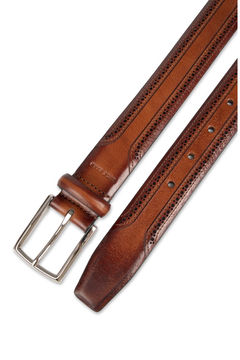 Brogue Leather Belt, Alternate, color, TAN