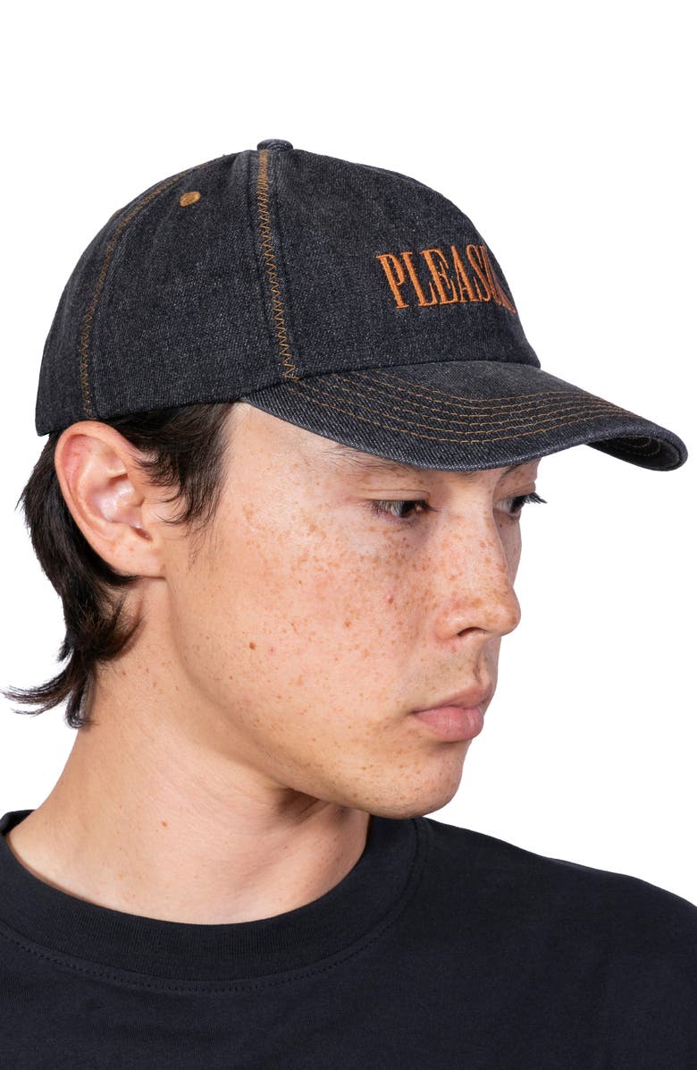 PLEASURES Zigzag Adjustable Cotton Denim Baseball Cap, Alternate, color, Black