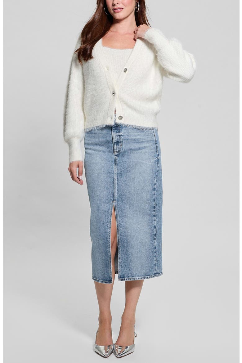Keyla Fuzzy Cardigan, Alternate, color, IVORY