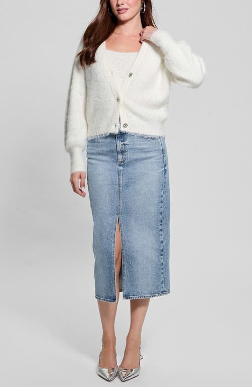 Guess Keyla Fuzzy Cardigan In White