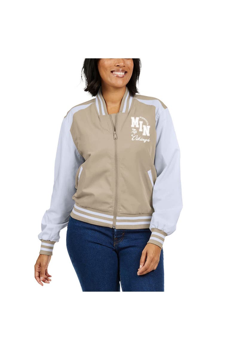Women's WEAR by Erin Andrews Tan Minnesota Vikings Tonal Full-Zip Bomber Jacket, Alternate, color, Tan