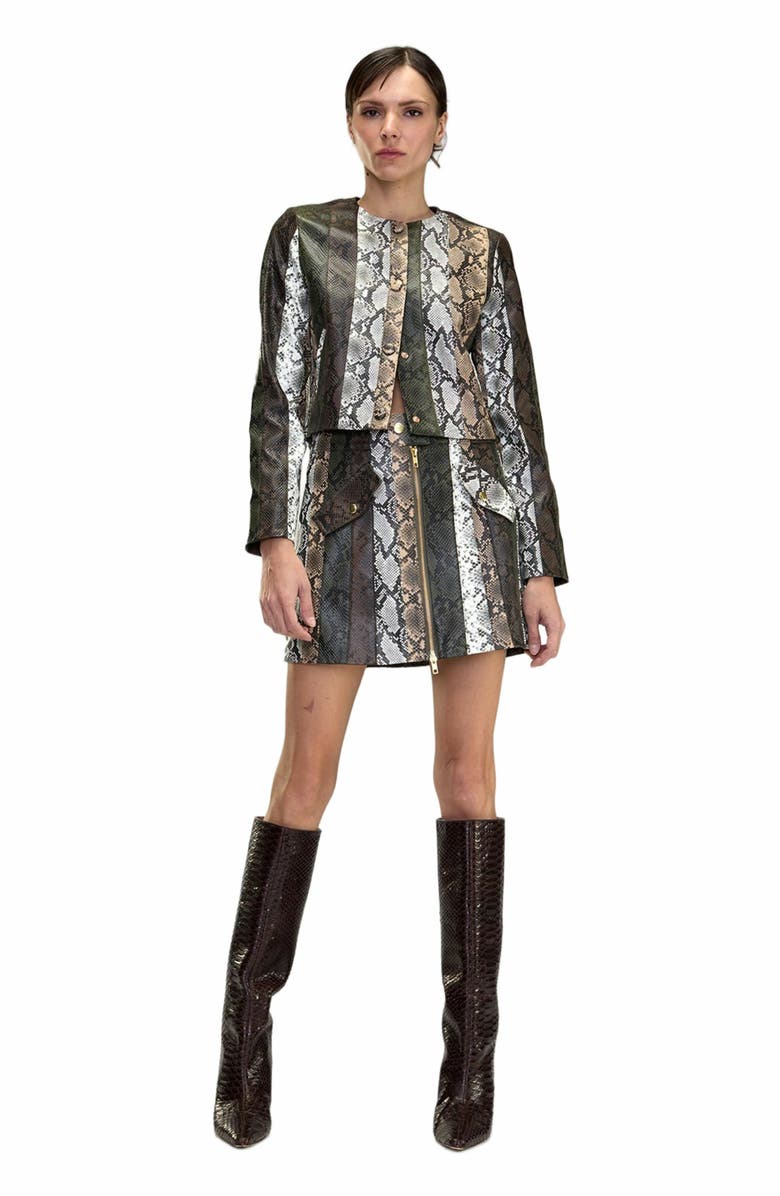 Cynthia Rowley Snake-Embossed Vegan Leather Cropped Jacket, Alternate, color,