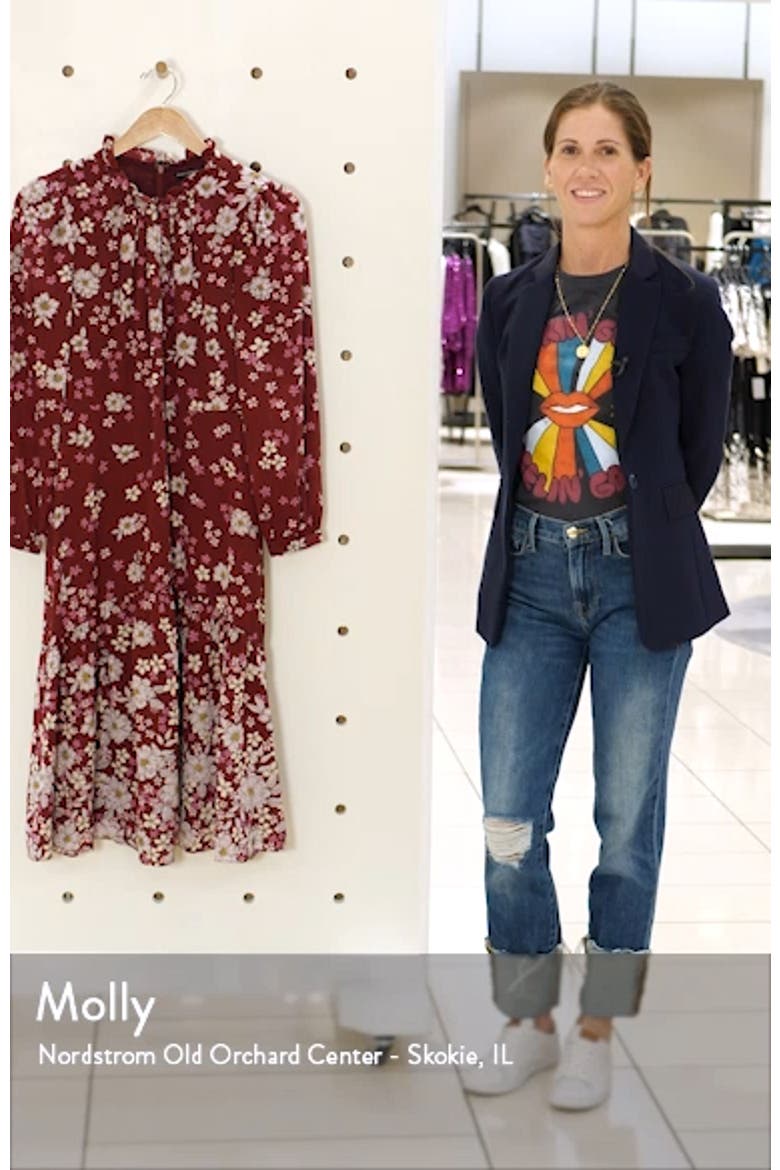 Floral Ruffle Neck Long Sleeve Midi Dress video