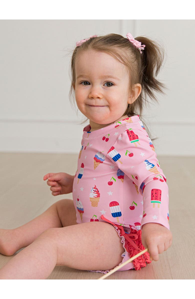 RuffleButts Baby Girls UPF50+ Sun Protected Americana Long Sleeve One Piece Rash Guard, Alternate, color, 