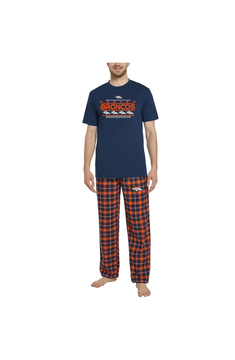 CONCEPTS SPORT Men's Concepts Sport Navy/Orange Denver Broncos Arctic T-Shirt & Flannel Pants Sleep Set, Alternate, color, 