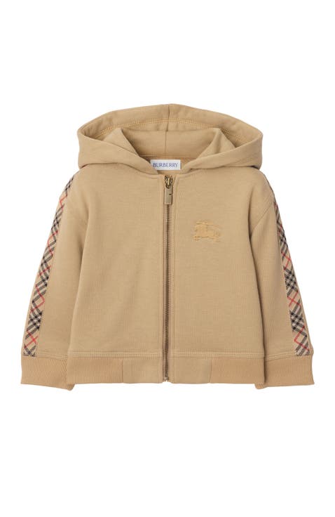 Check Trim Cotton Zip Hoodie