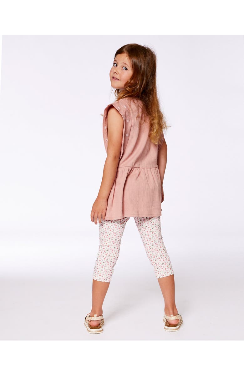 Deux par Deux Little Girl's Printed Capri Legging Small Flowers On Cream Background, Alternate, color, 